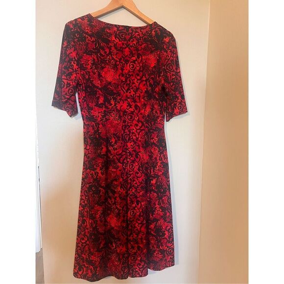 Connected Apparel Size 12 Victorian Baroque Print Shift Dress Red Black Gothic - Picture 8 of 10